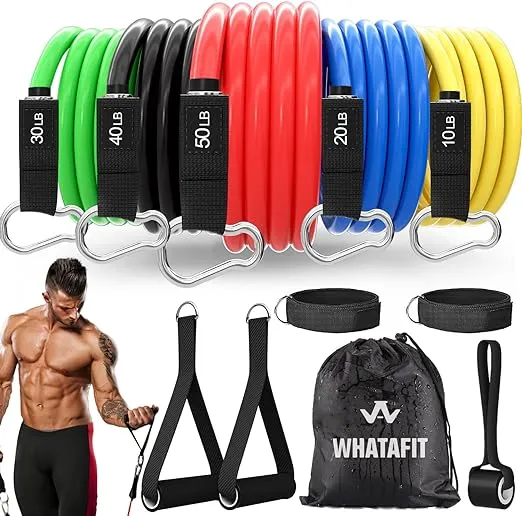 WHATAFIT Resistance Bands, Exercise Bands，Resistance Bands for Working Out, Work Out Bands with Handles for Men and Women Fitness, Strength Training Home Gym Equipment