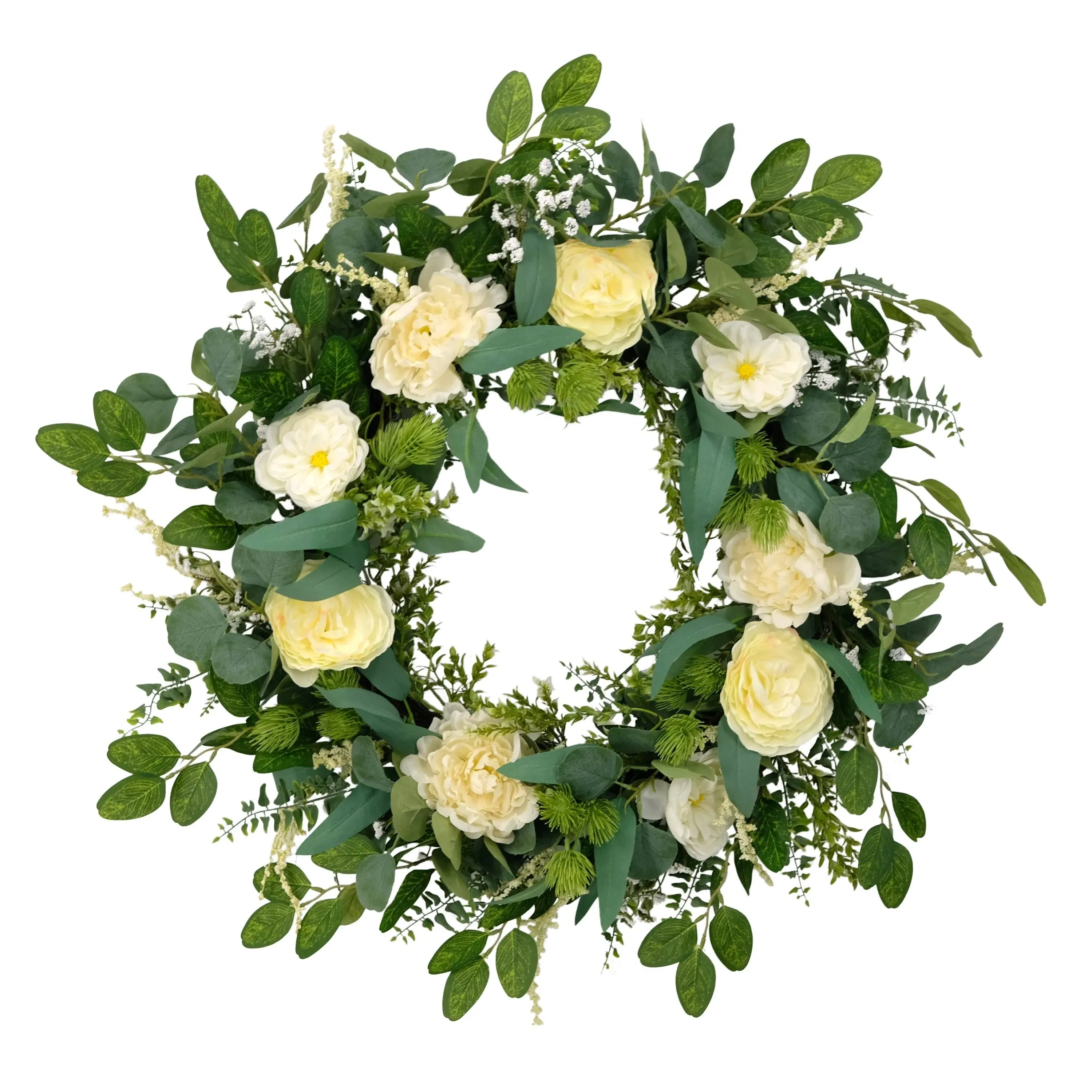 Puleo International 30" Artificial Eucalyptus Floral Spring Door Wreath Green/Ivory