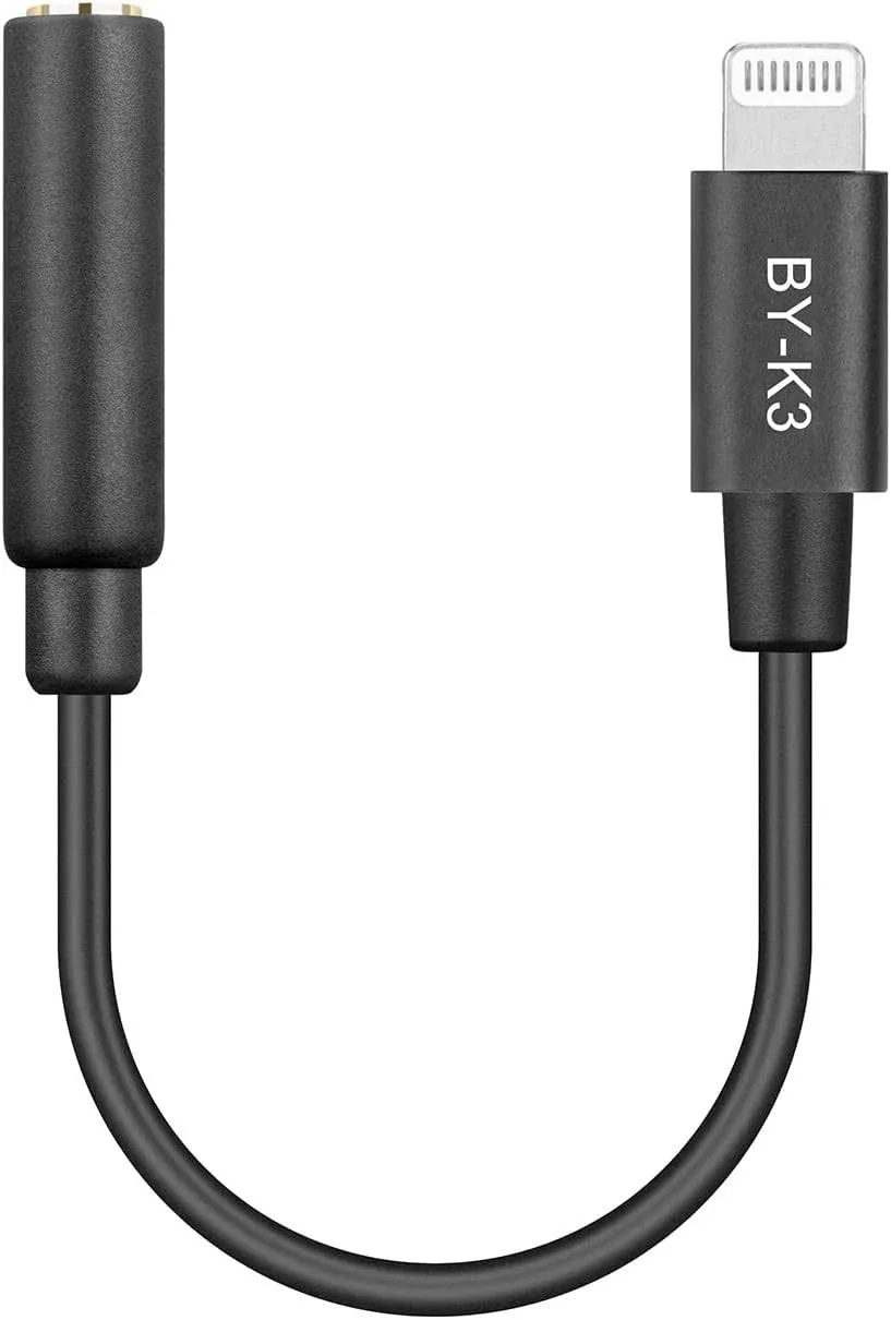 BOYA by-K3 Female 3.5mm TRRS Microphone Adapter Cable to MFi Certified BLACK 