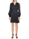 Polka Dot Long Sleeve Chiffon Dress In Blue