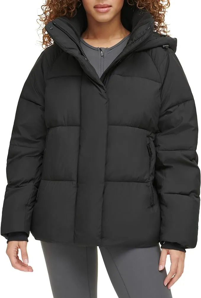 Levi's Women's Faux Leather Quilted Puffer Jacket, Black, Large