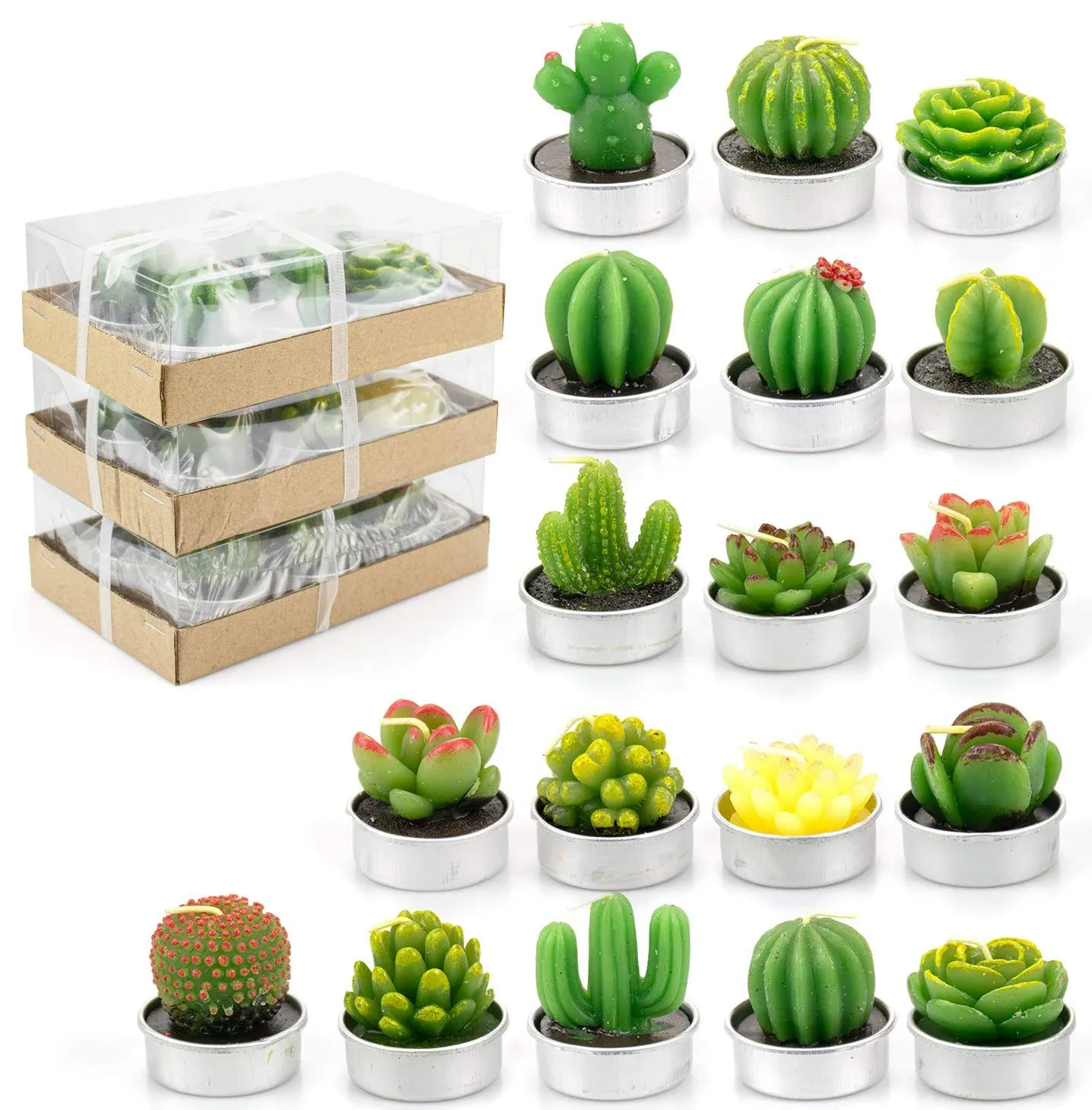 La Wei 18 Pack Cactus Tealight Candles