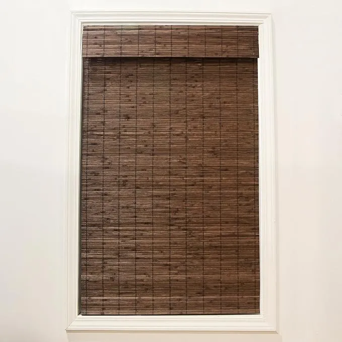 Radiance Cordless Bamboo Roman Shades for Windows - Flatstick Bamboo Blinds for Semi-Private Light Control - Easy to Lift & Fold Up Window Shades - Cocoa - 46 in. W x 64 in. L - (2216318E)