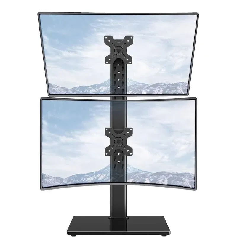 MOUNTUP Vertical Dual Monitor Stand, Stack Two Screens up to 32 inches,17.6 Lbs, Free-Standing Monitor Desk Mount, Monitor Riser with Swivel, Tilt, Height Adjustable, VESA Stand 100 x 100mm, 75 x 75mm