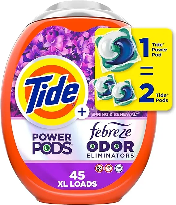 Tide Power Pods Laundry Detergent with Febreze, 45 ct, Spring & Renewal