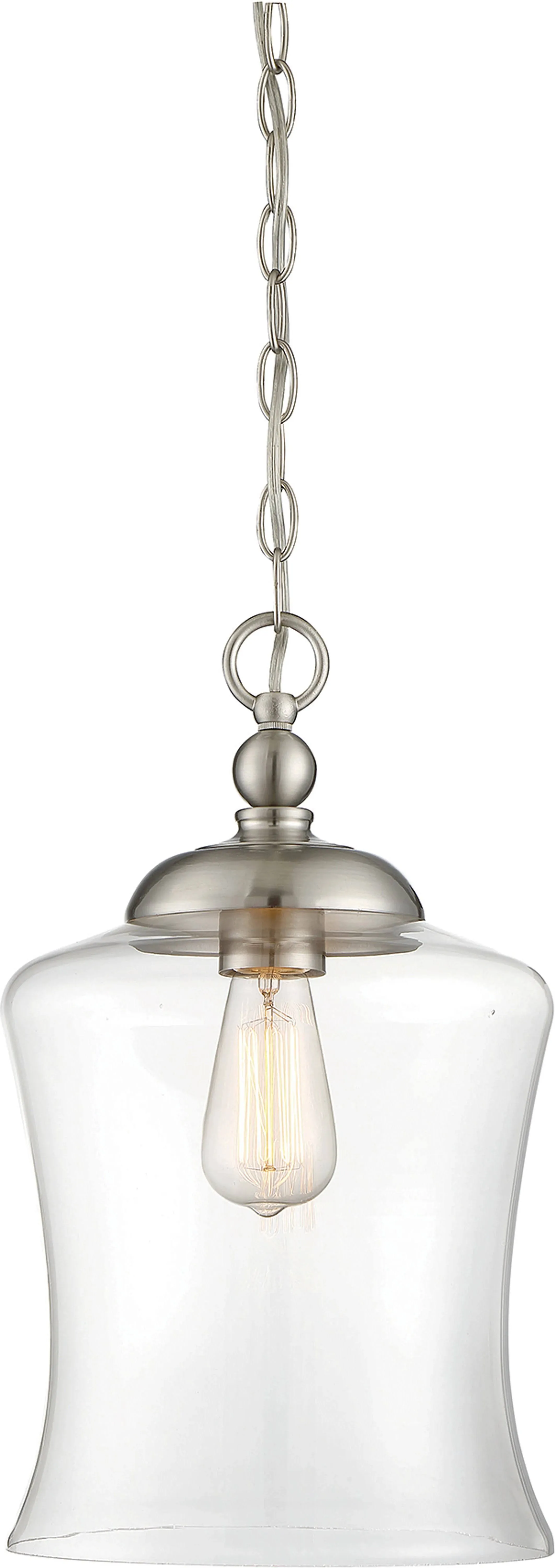 Savoy House 9.75 in. W x 16.5 in. H 1-Light Brushed Nickel Pendant Light with Clear Glass Shade M70019BN