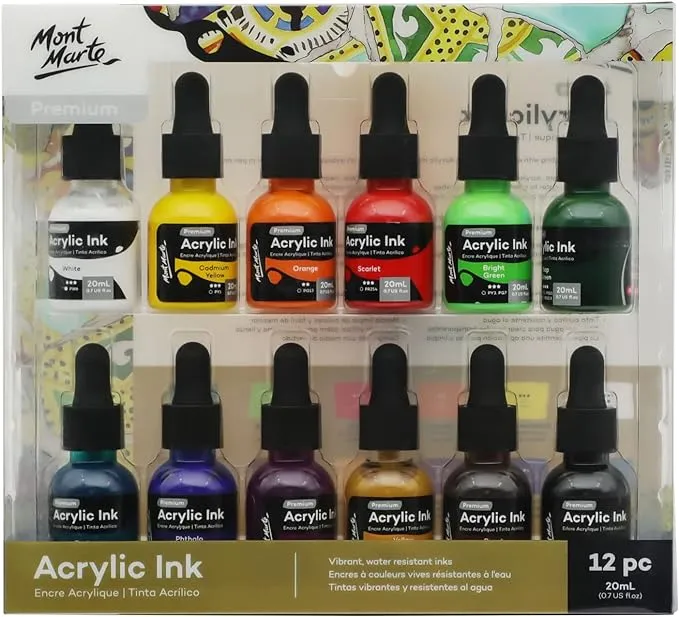 Acrylic Ink Premium 12pc x 20ml 0.7 US fl.oz Acrylic Inks for Artists Essenti...