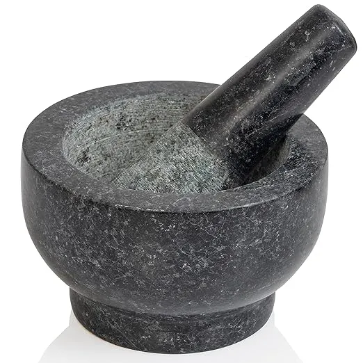 Mortar and Pestle Set - 5 Inch - Heavy Natural Granite Spice Grinder Bowl, He...