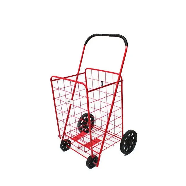 ATH Large Deluxe Rolling Utility / Shopping Cart - Stowable Folding Heavy Duty Cart with Rubber Wheels For Haul Laundry, Groceries, Toys, Sports Equipment, Red