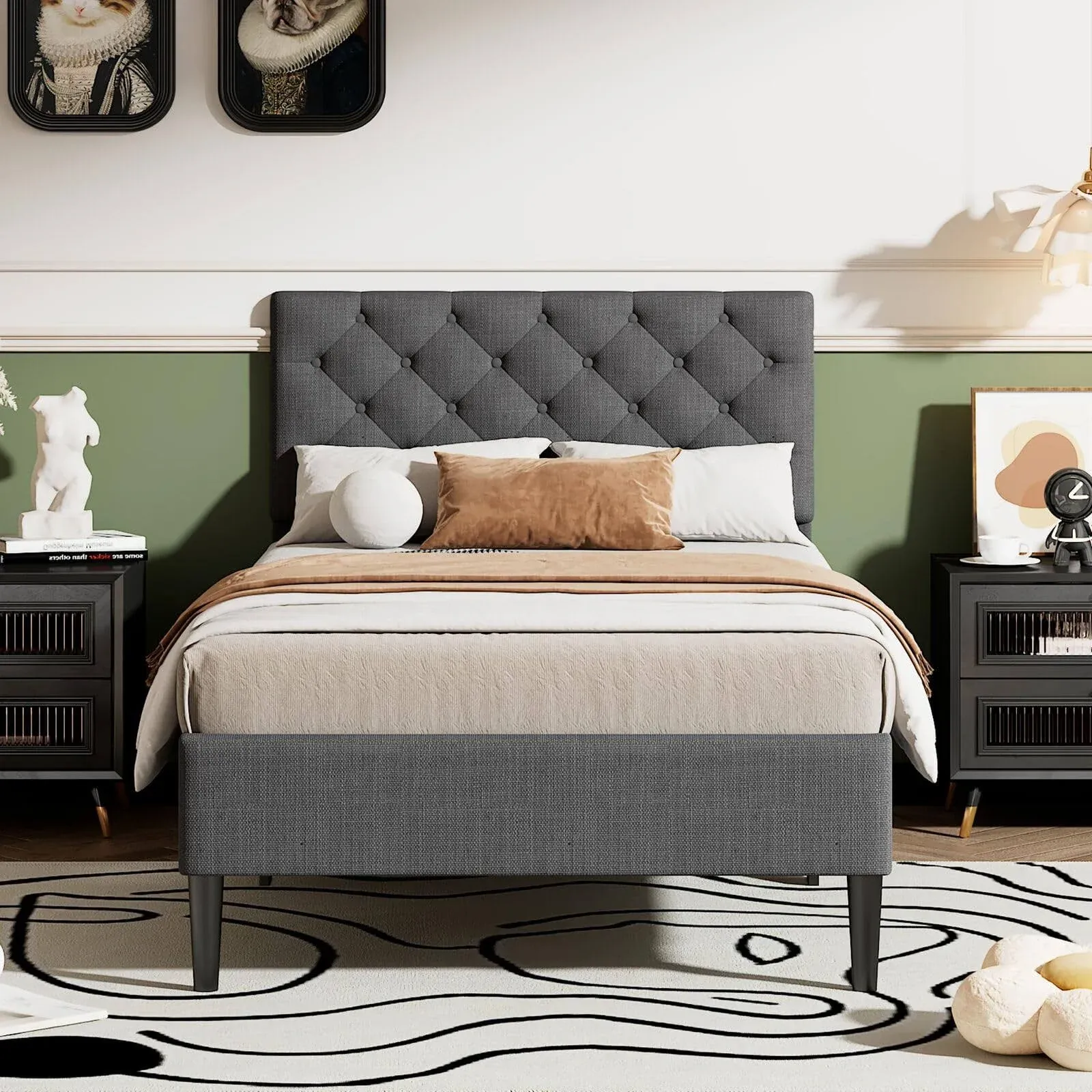 HOMBCK Twin Bed Frames, Upholstered Twin Size Bed Frame with Button Tufted ...