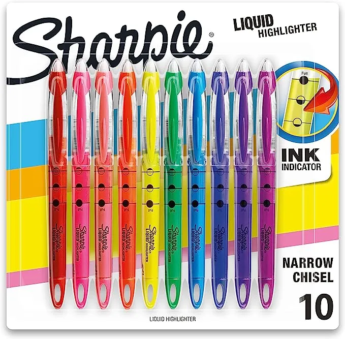 Sharpie Accent Liquid Pen Style Highlighter, Chisel Tip, Assorted, 10/Set 24415PP