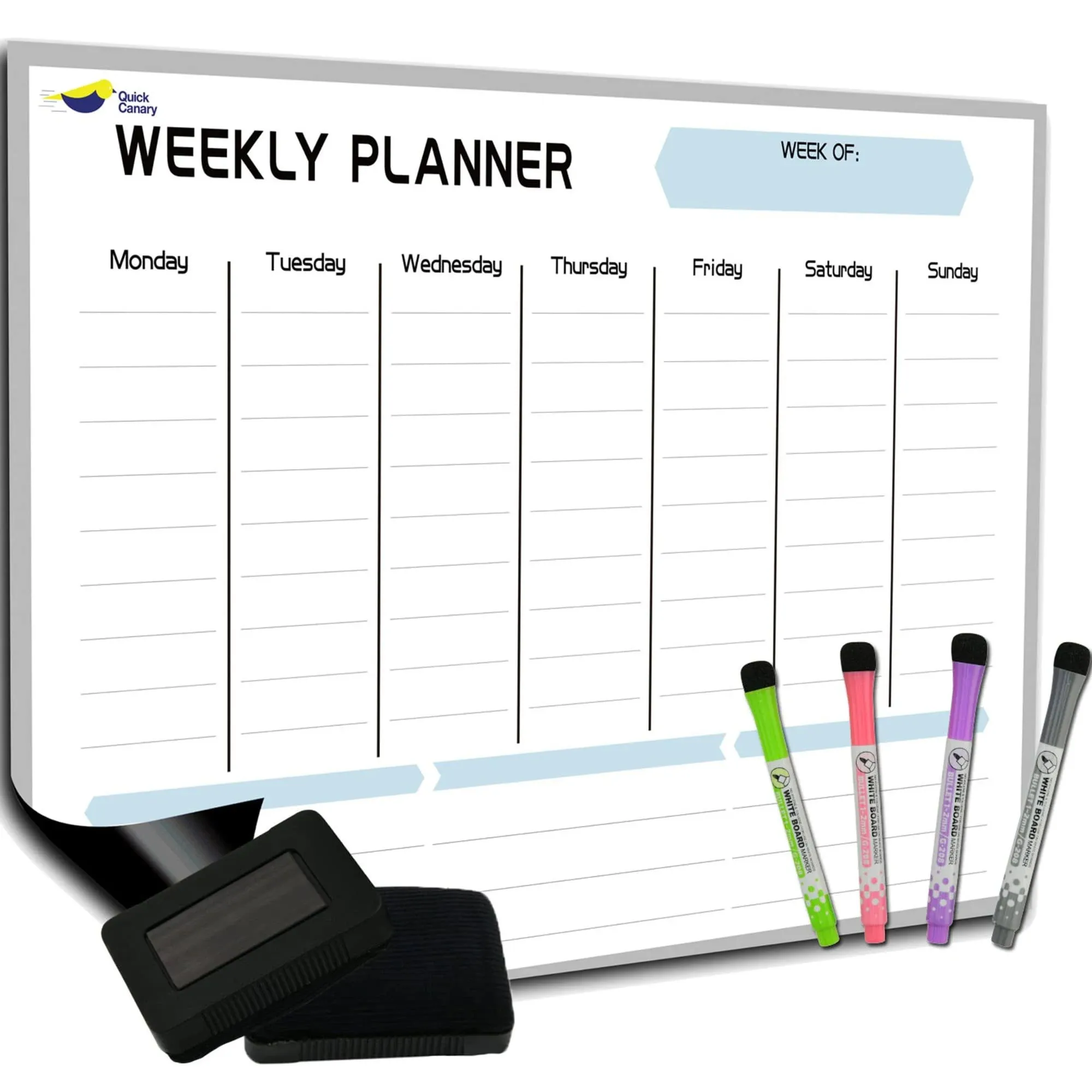 Magnetic Weekly Dry Erase Board Calendar - Horizontal, White 