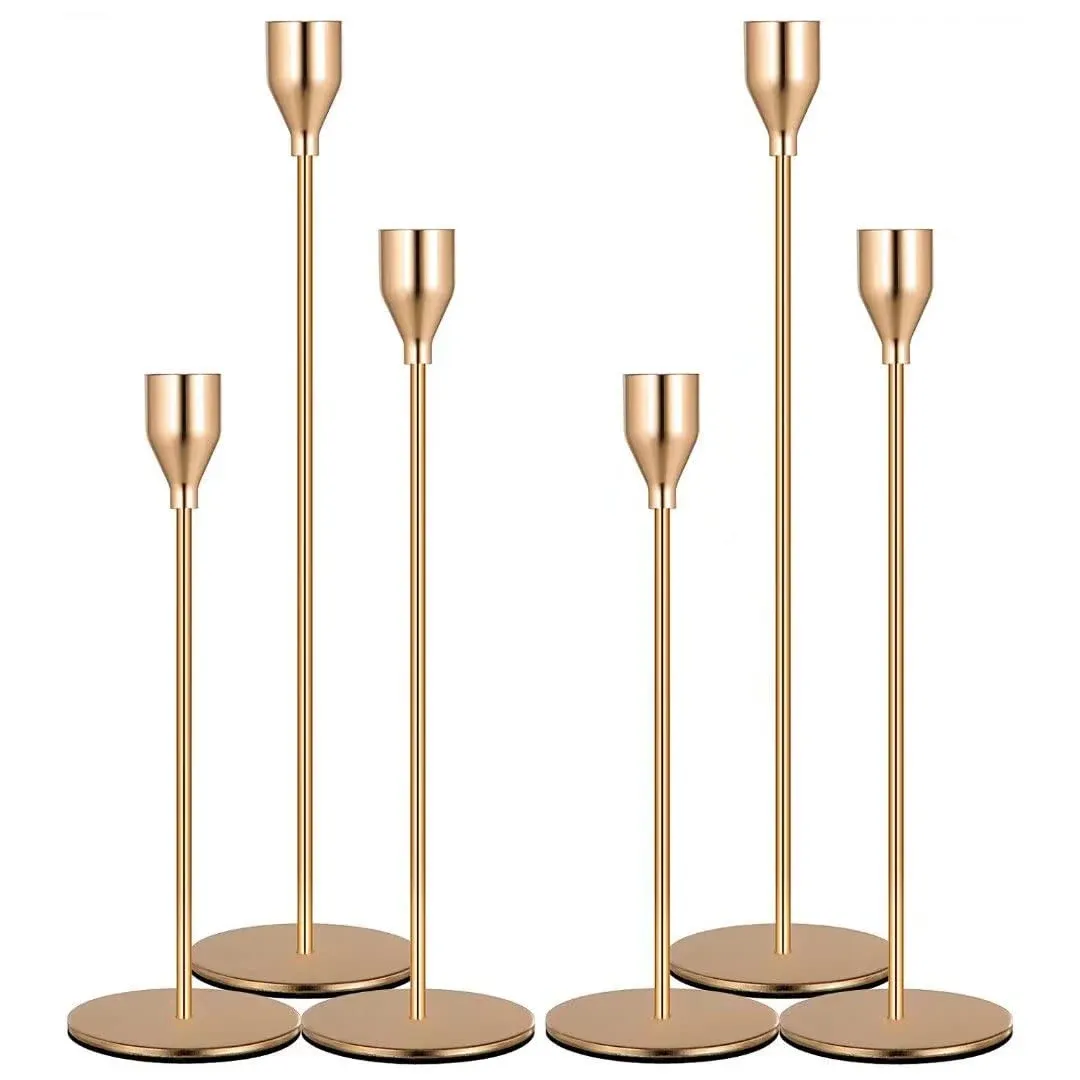 2 Sets 6 PCS French Gold Taper Candlestick Holders Set for Table Centerpiece ...