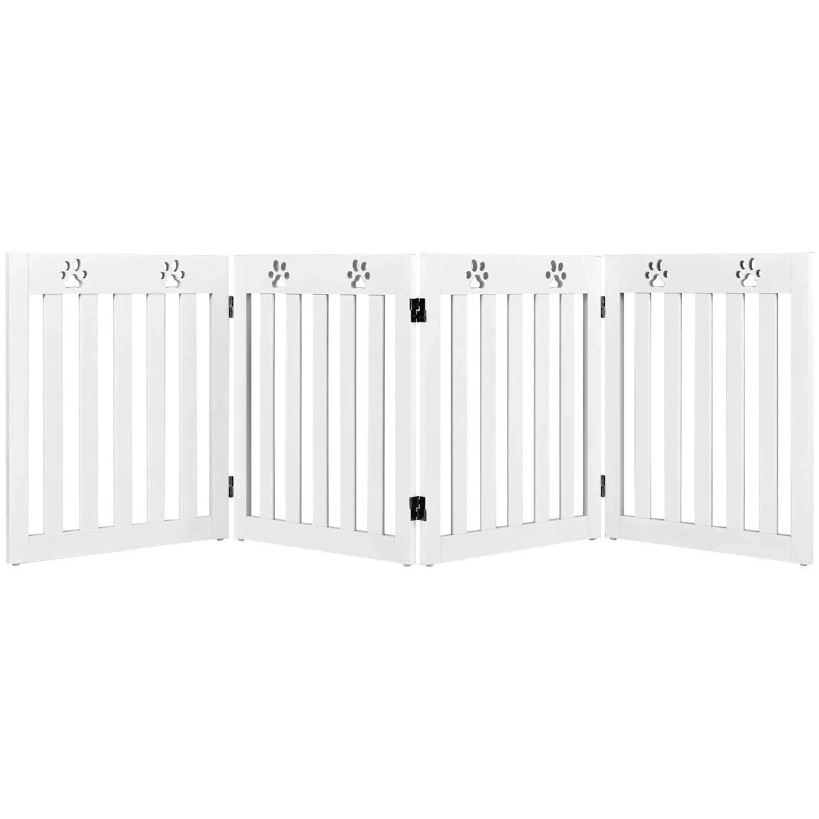 Giantex Wooden Freestanding Pet Gate, 4 Panel-24 inch Height Step Over Fence, Foldable Dog Gate with 360° Flexible Hinges, Indoor Safety Pet Gate for Home, Stairs, Doorway, White