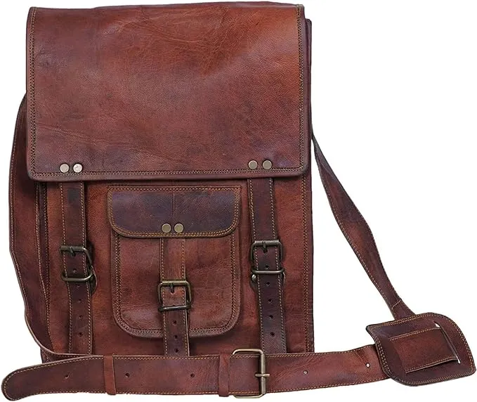 Rustic Town 11 Inch Vintage Leather Satchel Crossbody Messenger Shoulder Bag