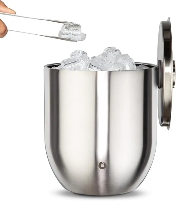 Snowfox Stainless Steel Ice Bucket with Lid & Tongs – Steel