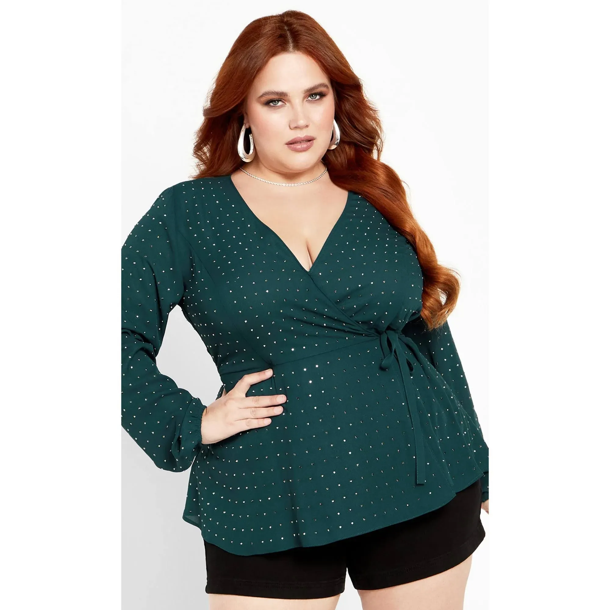 City Chic Women's Apparel Women's City Chic Plus Size TOP Bling Flirt, Emerald