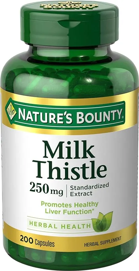 Nature's Bounty Milk Thistle Capsules for Liver Support, Herbal Supplement, 250 mg per Serving, 200 Count