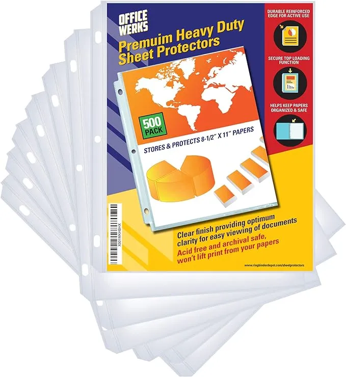 Office Werks 500 Pack of Heavyweight Sheet Protectors, 8.5&#034; X 11&#034; Heavy Clear 