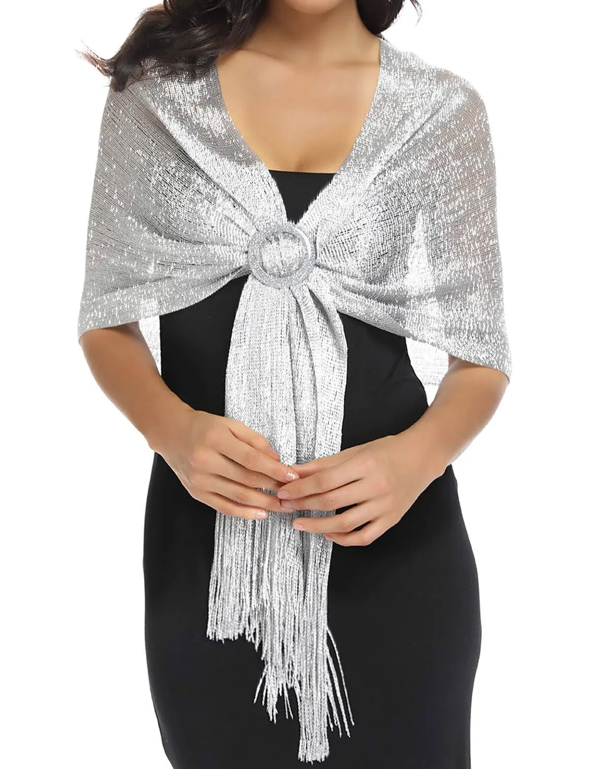 Sparkling Metallic Shawls and Wraps with Buckle for Evening Party Dresses Weddin