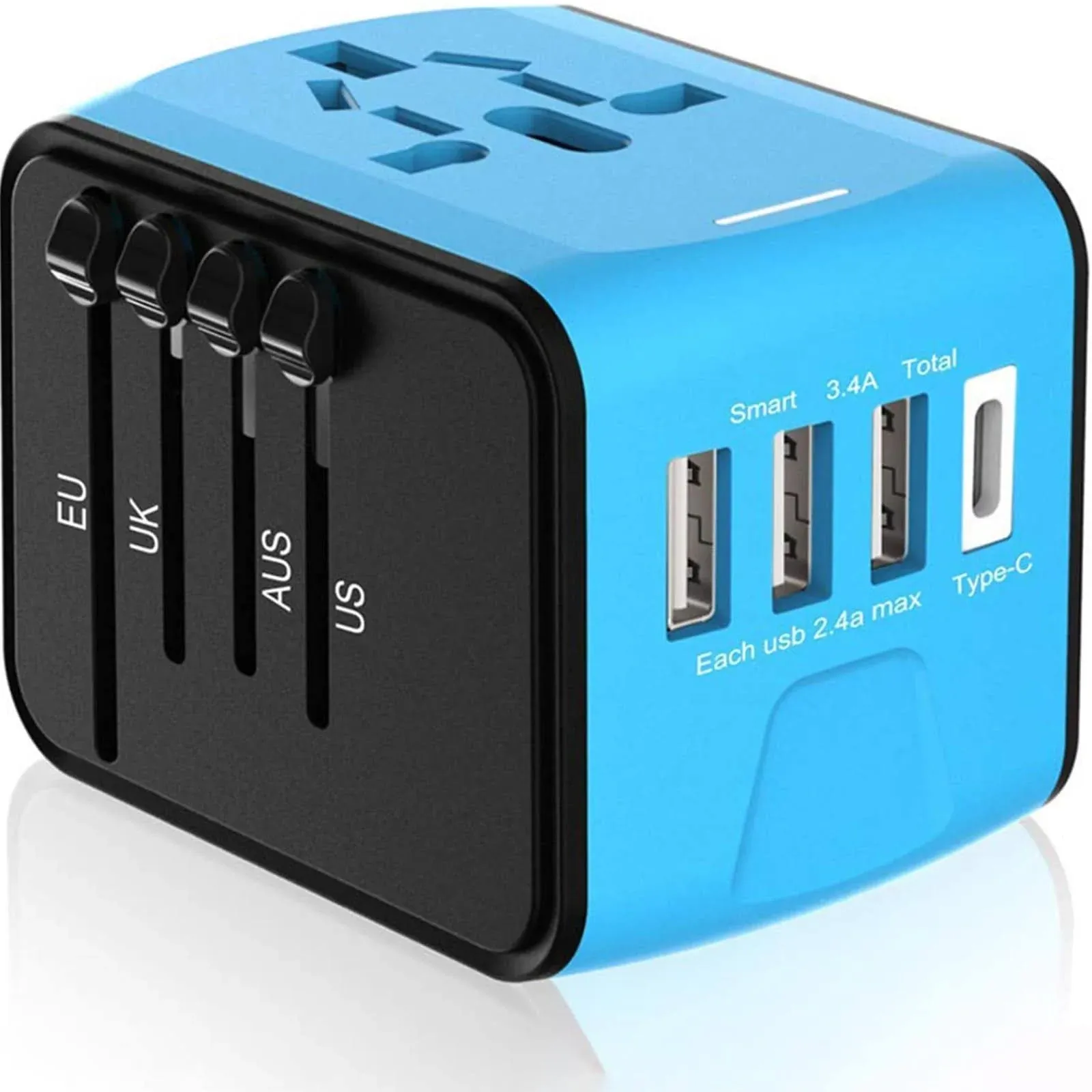 Universal Travel Adapter, Worldwide Travel Power Adapter, All in One Travel Adapter Power Plug Adapter 3 USB & 1 Type-C Port, Fast Wall Charging for European, Italy, US, & More 170 Countries-Blue