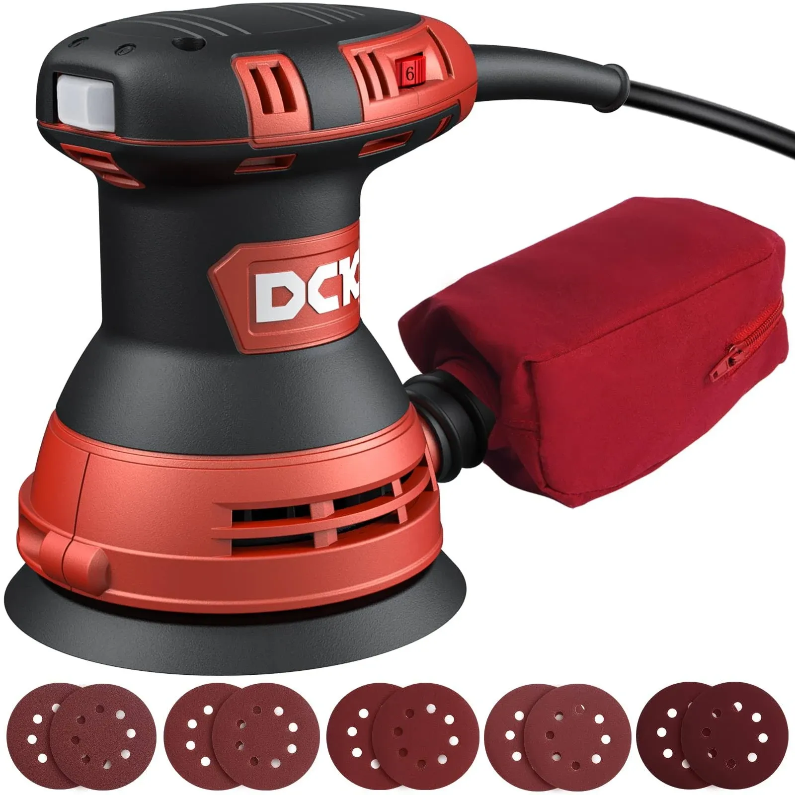 Dck Random Orbital Sander, 3.0 Amp Corded Palm Sander, 6 Speeds Max 12,000 OPM, 5 ...