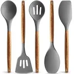 Zulay Kitchen 5 Piece Silicone Utensils Set with Authentic Acacia Wood Handles