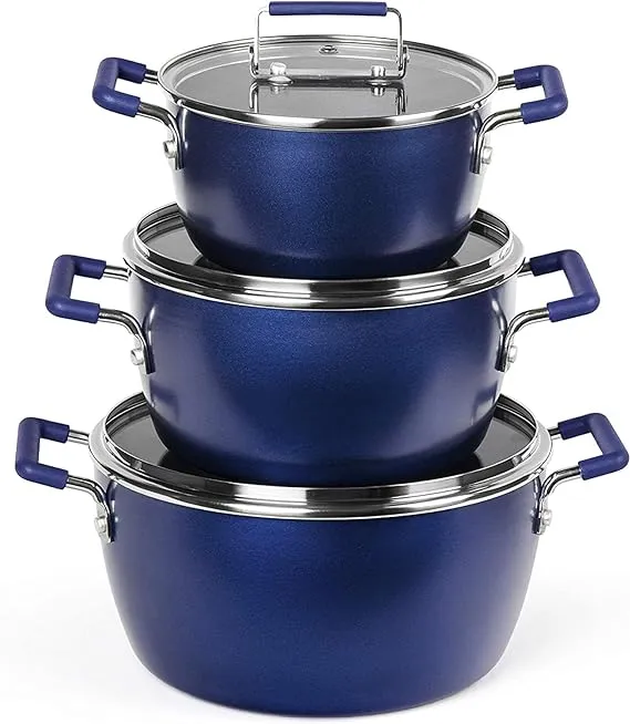 Granitestone Stackable Pot Set, 6 Piece Pot Set for Cooking Nonstick, Space Saving Nesting Cookware Set, Stock Pot Set with 1.5qt, 3qt & 5qt Pots with Lids, Dishwasher Safe, 100% Toxin Free - Green