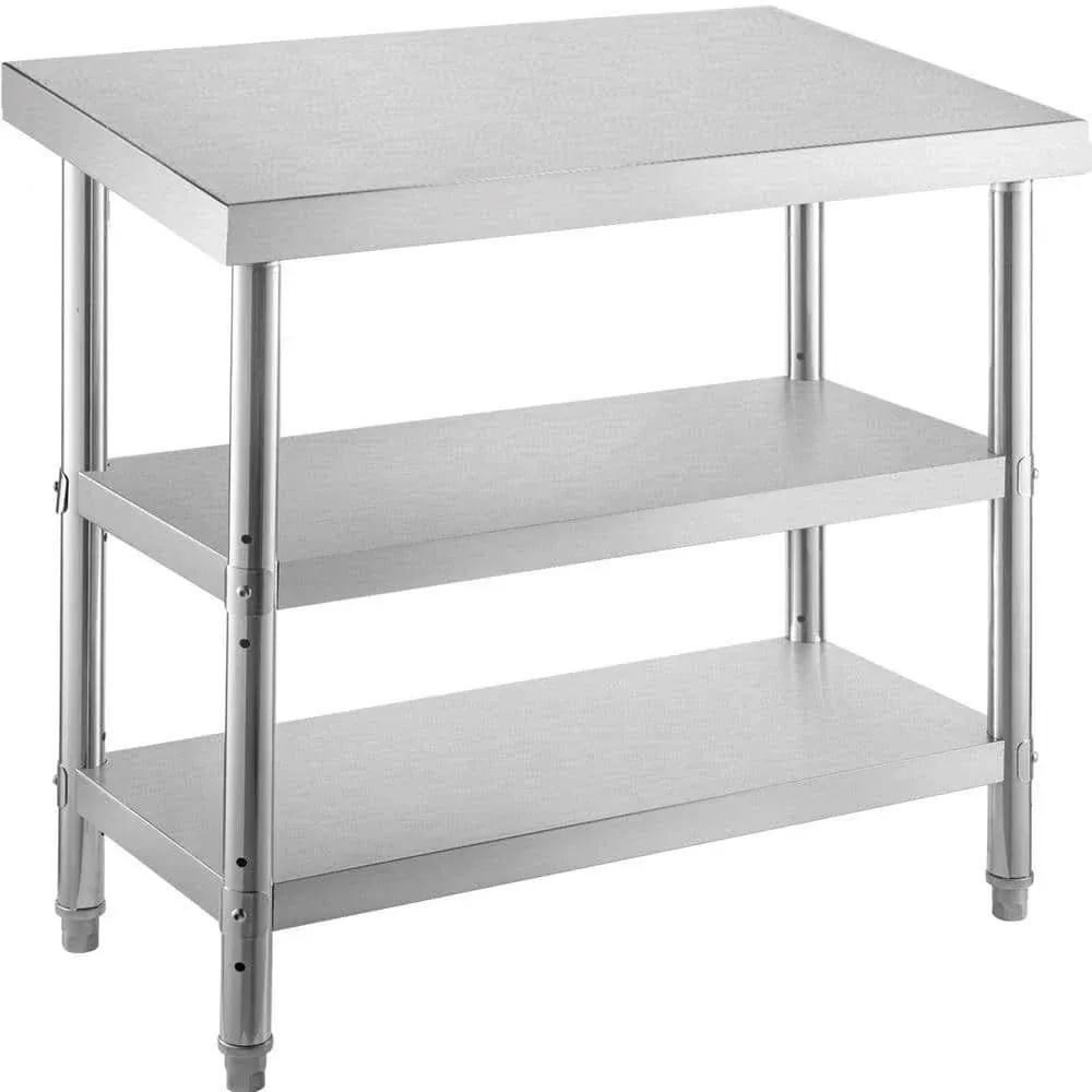 VEVOR Prep Table Commercial Stainless Steel Table 2 Adjustable Undershelf BBQ Prep Table Heavy