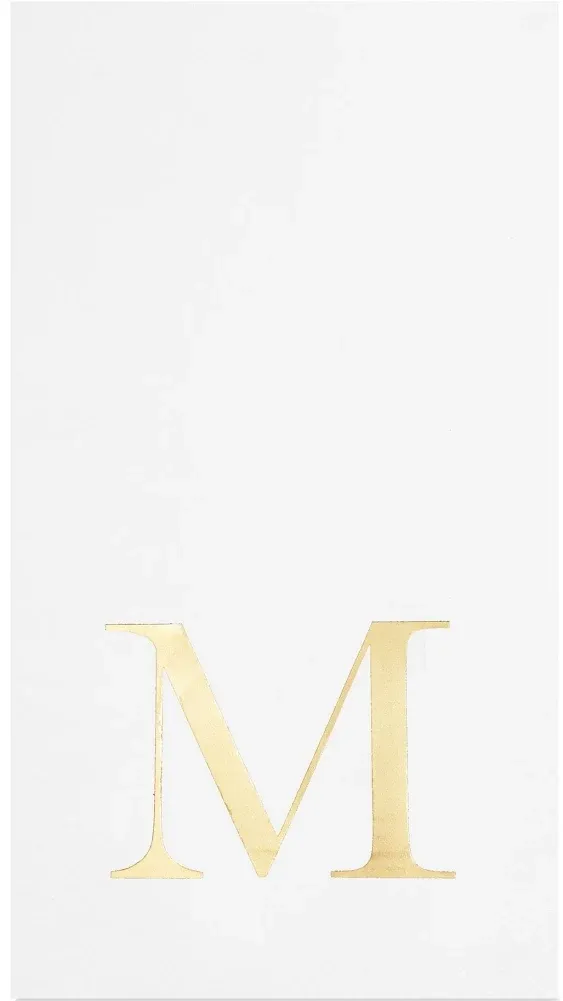 Sparkle and Bash Gold Foil Initial Letter M White Monogram Paper Napkins