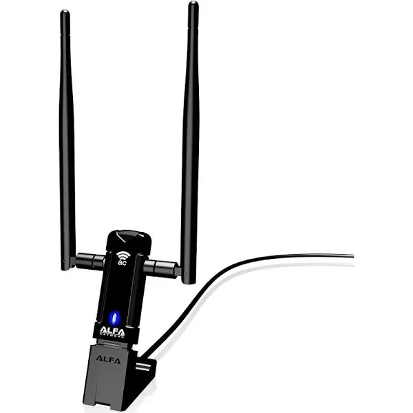 Alfa Long-Range Dual-Band AC1200 Wireless USB 3.0 Wi-Fi Adapter w/2x 5dBi External Antennas - 2.4GHz 300Mbps / 5Ghz 867M