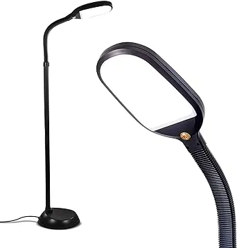 Brightech Litespan - Bright LED Floor Lamp for Crafts and Reading, Estheticians' Light for Lash Extensions, Adjustable Gooseneck Standing Lamp for Living Room, Bedroom and Office - Jet Black