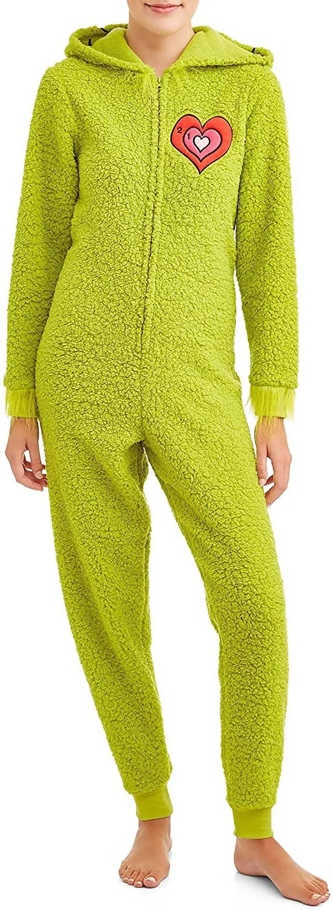 The Grinch Women's Fuzzy Plush Warm Holiday Hooded Union Suit Pajamas