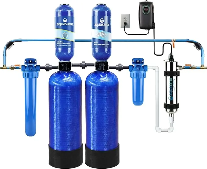 Aquasana Whole House Well Water Filter System - Softener Alternative w/ UV Purifier, Salt-Free Descaler, Carbon & KDF Media Filters Sediment 97% Of Chlorine 500,000 Gl- EQ-WELL-UV-PRO-AST