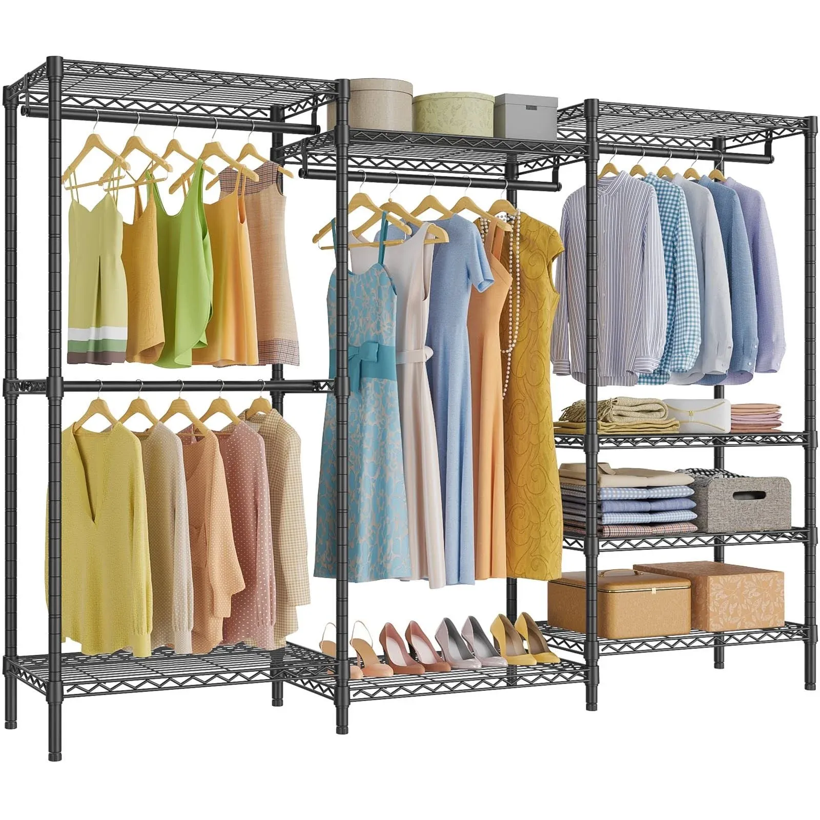 VIPEK V5 Portable Closet Wardrobe Heavy Duty Clothes Rack, Freestanding Clothing Rack with 4 Hang Rods & 8 Shelves, Adjustable Closet Rack, 68.9" L x 15.7" W x 76.4" H, Max Load 890LBS, Black