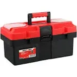 MAXPOWER Small Tool Box, 14-inch Plastic Tool Boxes with Handle, Removable Tray with Dual Lock Secured, Red Toolbox for Home