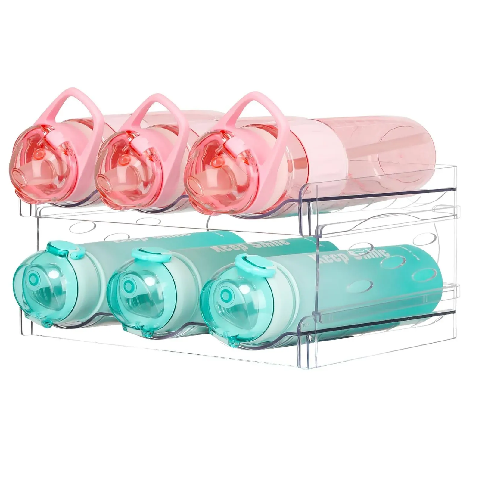 boailydi Water Bottle Organizer for Cabinet, 03- 2 Tiers 6 Bottles, Clear 