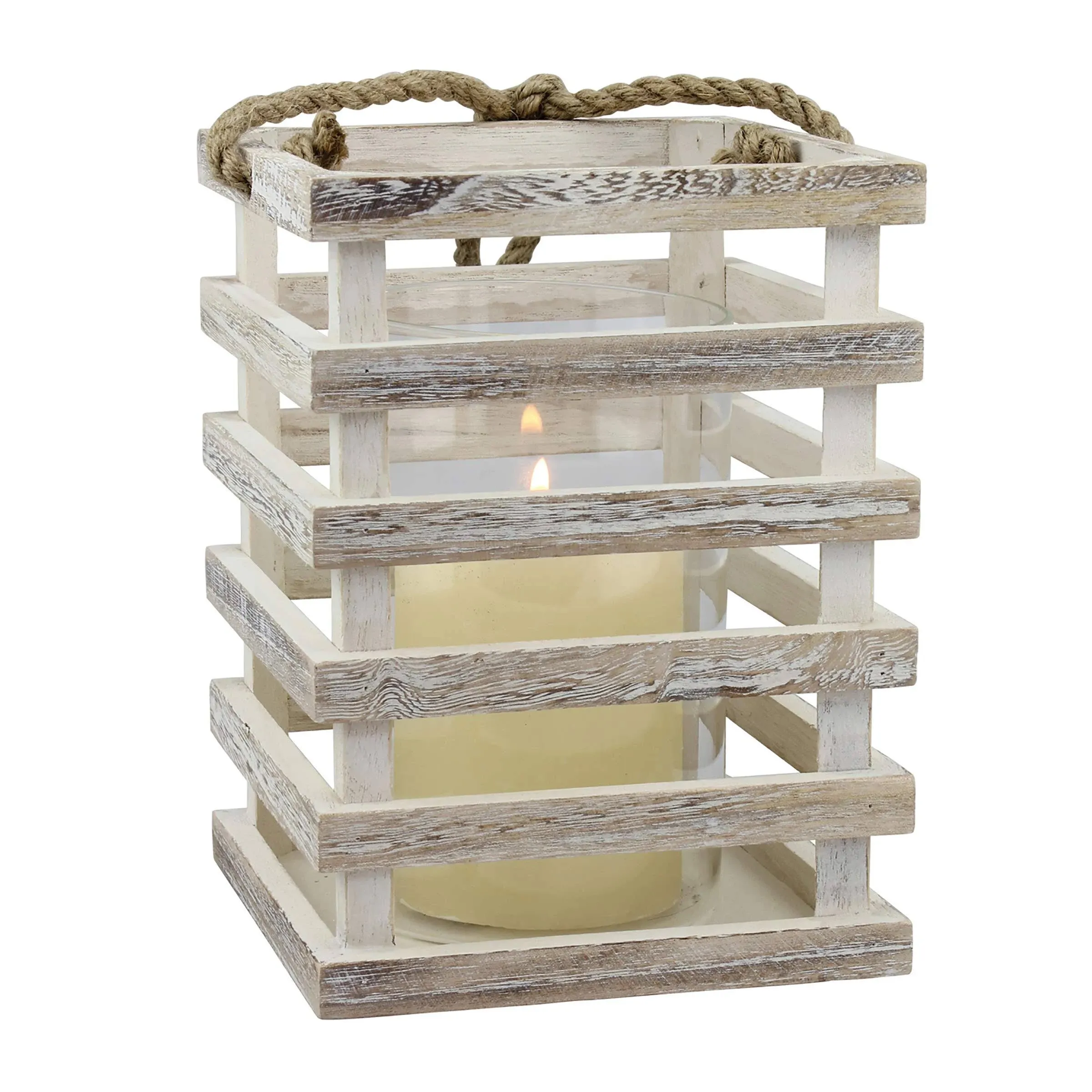 8 in. H x 6 in. D Weathered Wood White Lantern