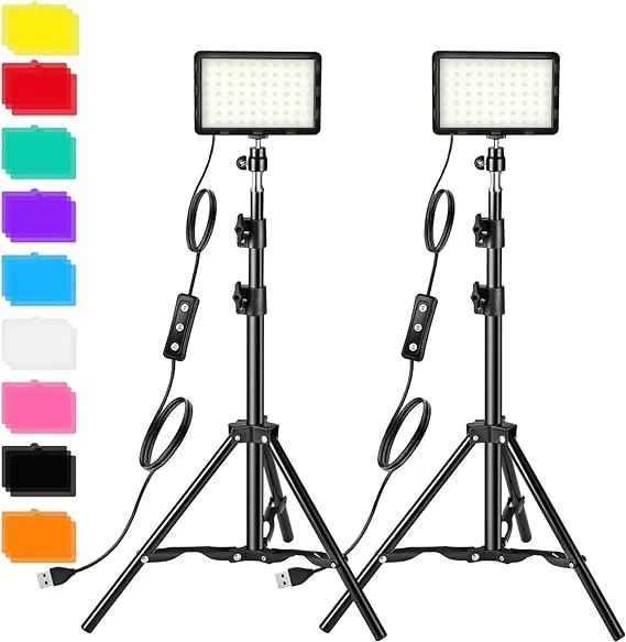 Photography Video Lighting Kit, LED Studio Streaming Light with 9 Color Filters for Camera Photo Desktop Video Recording Filming Computer Webcam Conference Game Stream YouTube TikTok