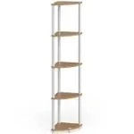 Furinno Turn-N-Tube 5 Tier Corner Display Rack Multipurpose Shelving Unit; Beech & White - 57.7 x 11.6 x 11.6 in.