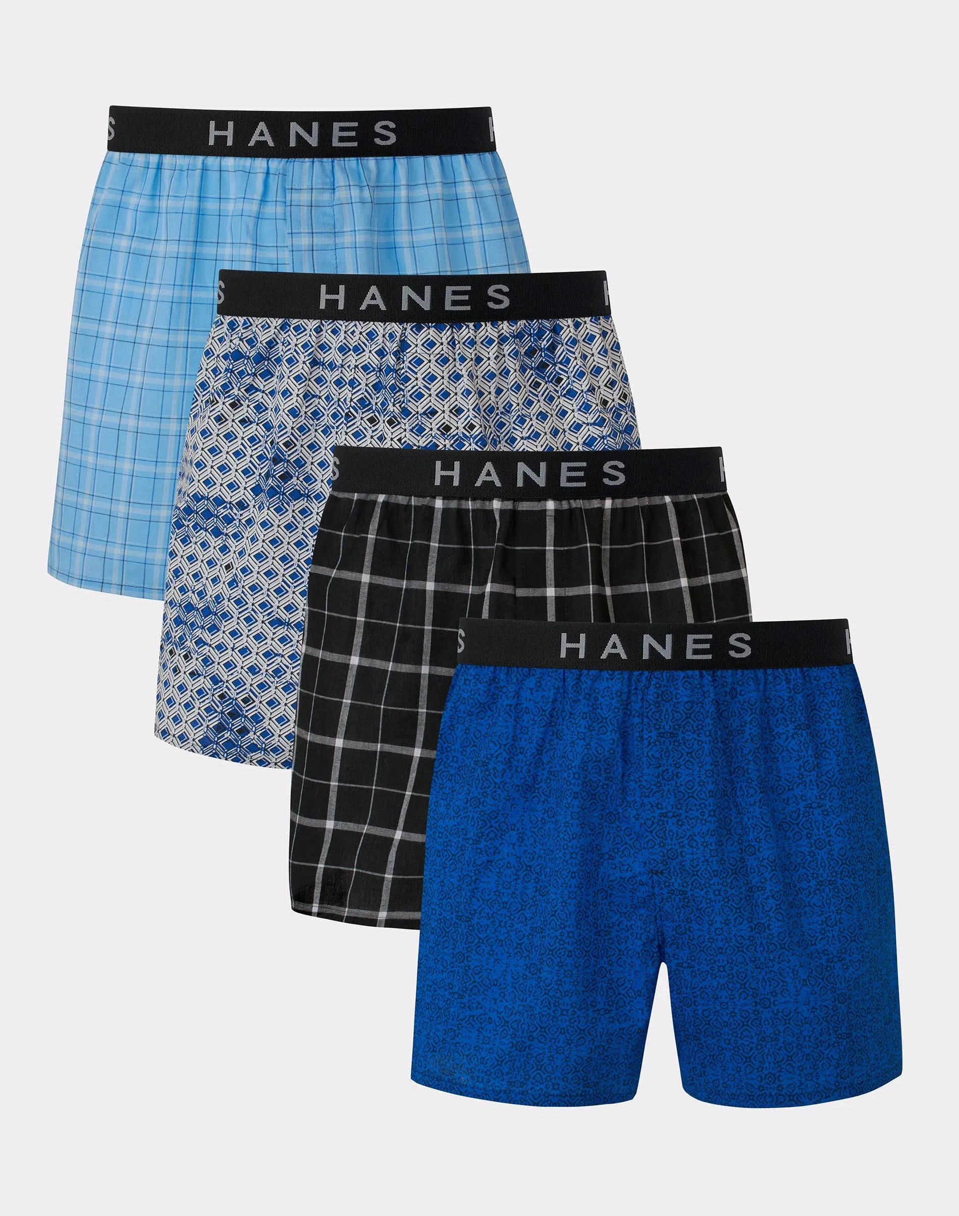 Hanes Mens Ultimate Big Woven Boxers Underwear 4-Pack, 2XB, Assorted