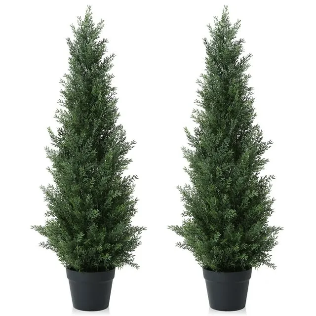 Laiwot Artificial Cedar Topiary Trees for Outdoors Potted Fake Cypress Trees Faux Evergreen Plants for Home Porch Decor Set of 2