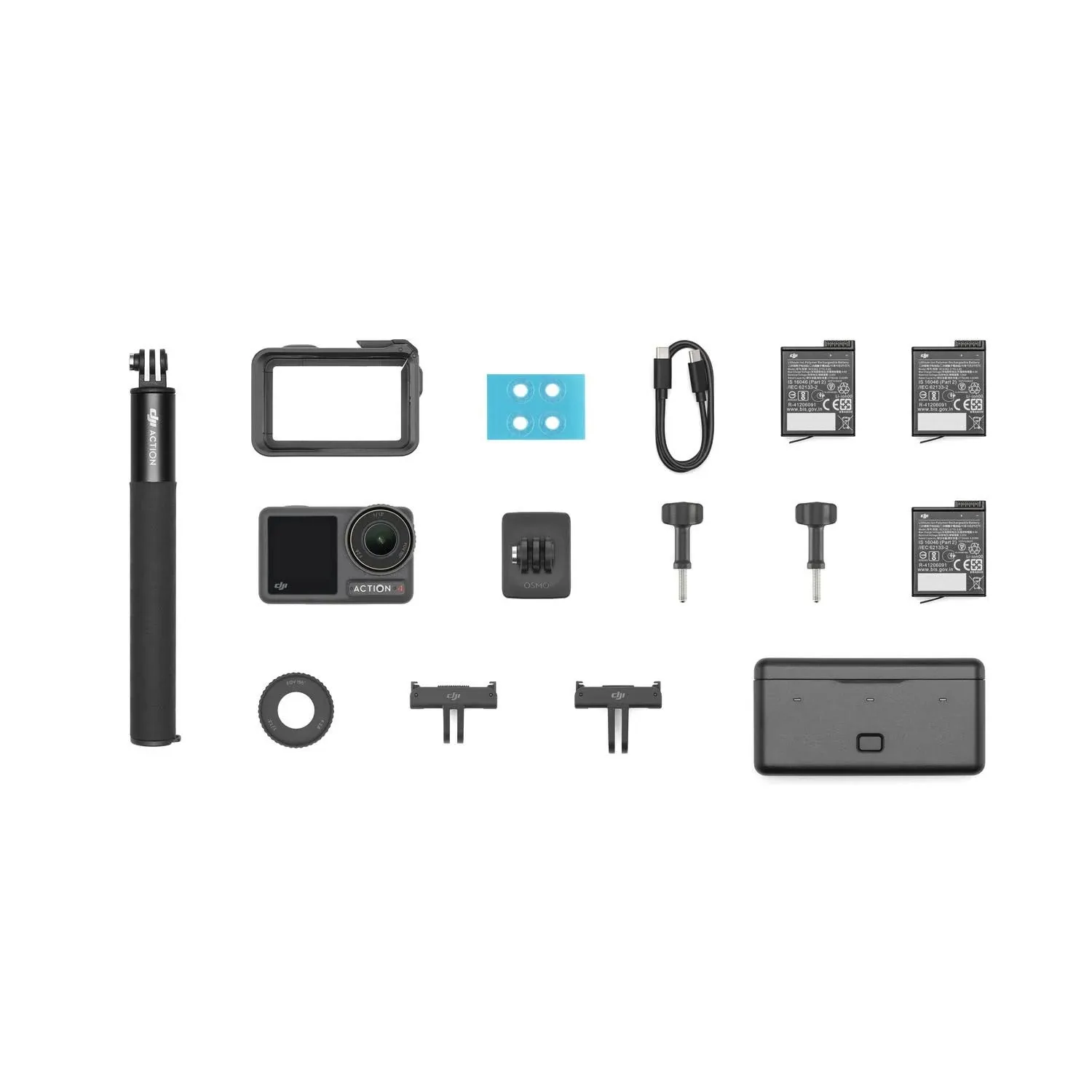 DJI Osmo Action 4 Adventure Combo - 4K/120fps Waterproof Action Camera with a 1/1.3-Inch Sensor, 10-bit & D-Log M Color Performance, Up to 7.5 h with 3 Batteries, Outdoor Camera for Travel, Biking