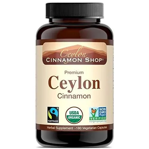 Organic Ceylon Cinnamon (100% Certified) Supplement, 180 Capsules, 3 Month Supply