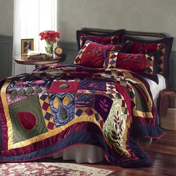 Montgomery Ward Velvet Dreams Quilt for Full/Queen Size - Luxurious, Hand-Quilted Velvet Design, Ideal for All Seasons (Navy/Gold/Burgundy, Full/Queen)