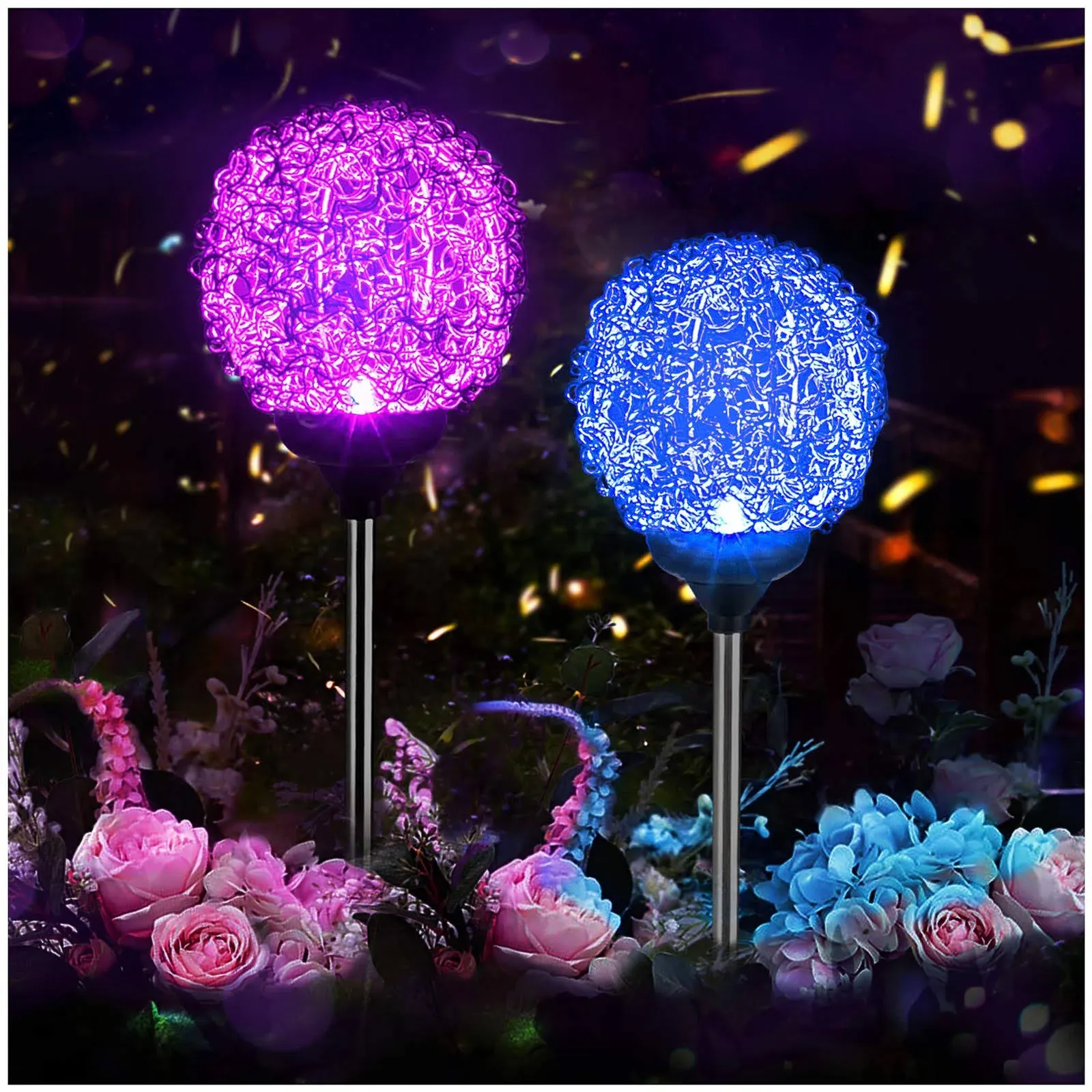 Solar Garden Lights Outdoor, Upgraded Magic Globe Powered Garden Light, Multi-Color Changing LED Solar Stake Lights for Patio Backyard Pathway Party Decoration (2 PCS)