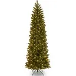 National Tree Company Pre-Lit 'Feel Real' Artificial Slim Downswept Christmas Tree, Green, Douglas Fir, White Lights, Includes Stand, 7.5 feet