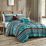 Linen Mart Southwestern Turquoise Tan Aztec Coverlet - 5 Piece Set (King)