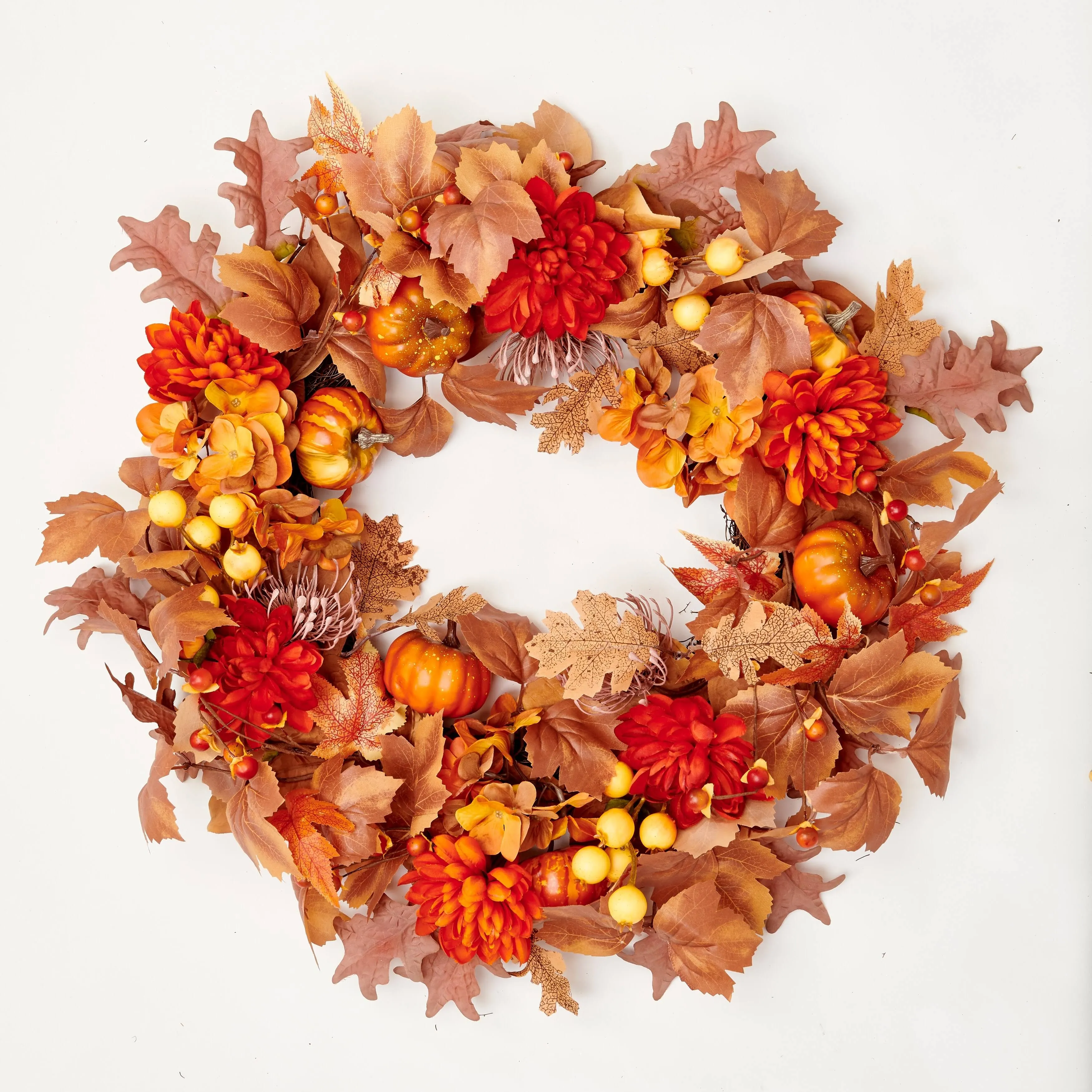 24" Artificial Fall Flowers Pumpkin Berries Wreath on Natural Twig Base - Modern - Wreaths And Garlands - by WORTH IMPORTS | Houzz