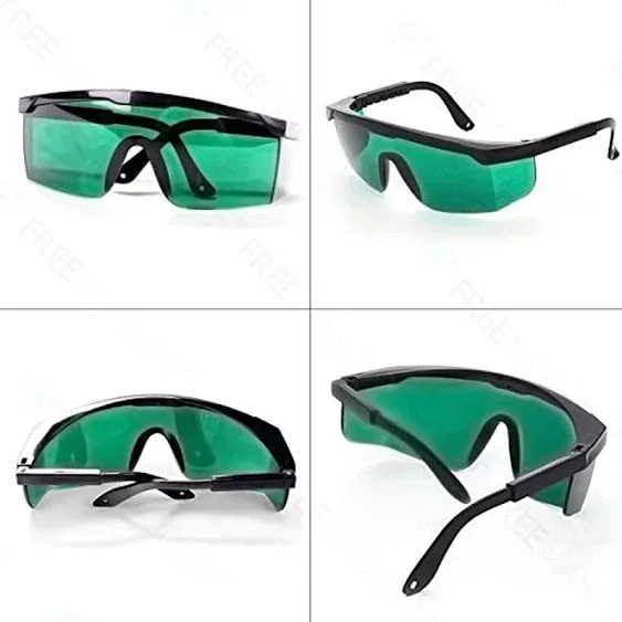 FreeMascot UV and Red Laser Safety Glasses for Typical 405nm, 445nm, 650nm and Infrared Laser Light for Hair Removal Eye Protection with Adjustable Frame Temple (Green)